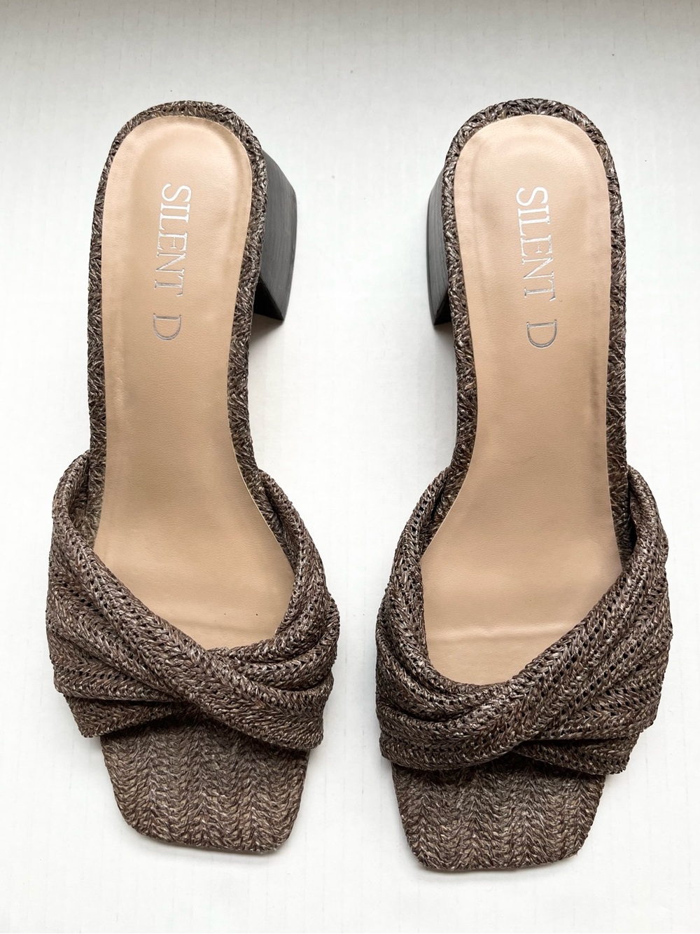 Silent D Anthropologie Pedro Brown Twist Raffia Slide Heeled Sandal. Sz US 8